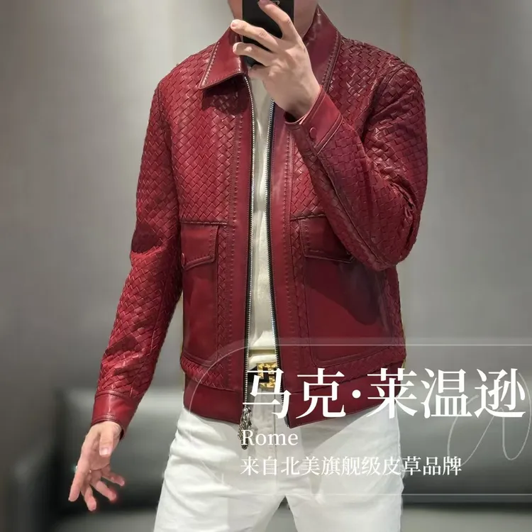 【马克·莱温逊】B*V方向高端旗舰级进口头层羊皮手工编织夹克1072-1