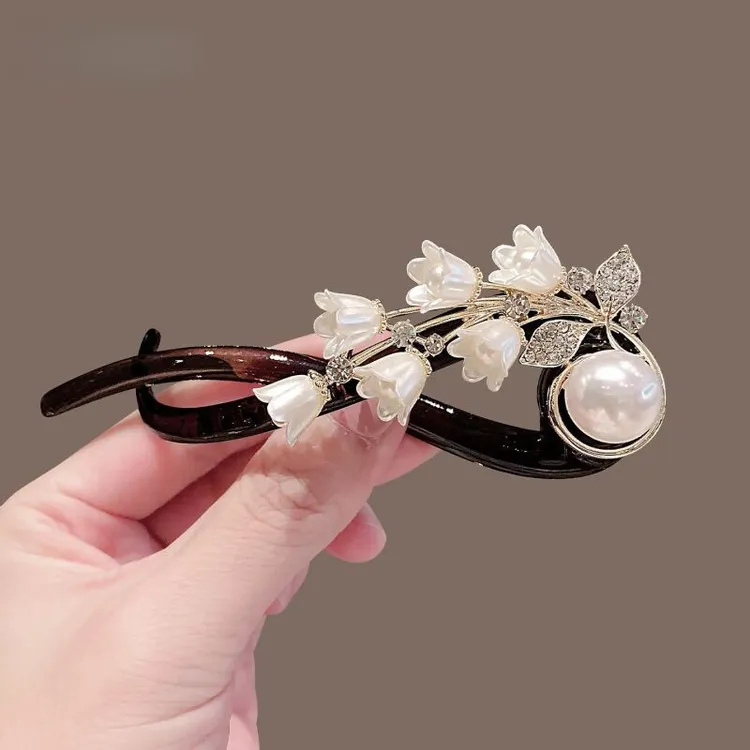 诗泊雅 古风铃兰花发夹扭扭夹一字夹U型发簪盘发装饰头饰头夹盘发