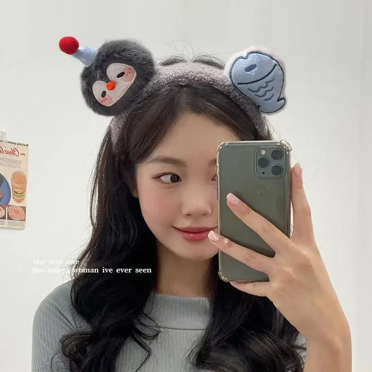 企鹅小鱼发箍可爱萌趣毛绒卡通头饰少女拍照洗脸发卡w