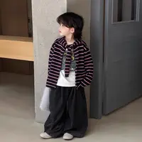 儿童开衫毛衣外套深秋新款男童韩版披肩小香风条纹单排扣毛衣开衫