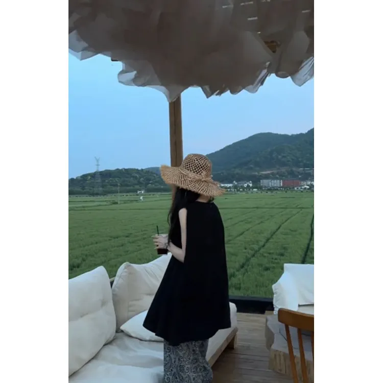 法式轻奢高级感减龄洋气宽松无袖背心上衣显瘦直筒碎花休闲长裤女