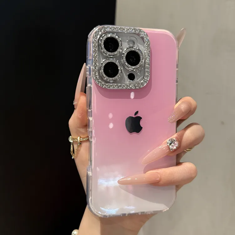 高颜值闪钻镜头渐变果冻适用苹果16手机壳iPhone15promax简约14新