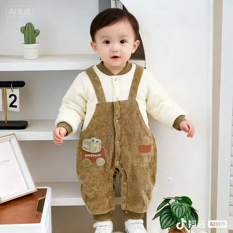婴儿宝宝秋冬连体衣150克夹棉超萌时尚保暖棉服幼儿帅气新款棉服