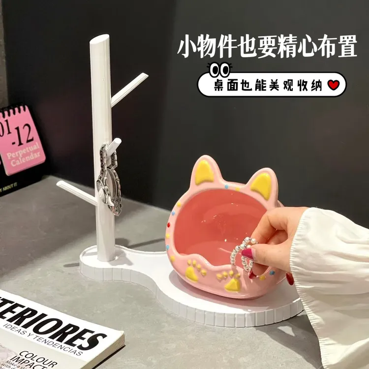 轻奢入户玄关陶瓷摆件餐边柜客厅家居钥匙收纳托盘高级感软装饰品