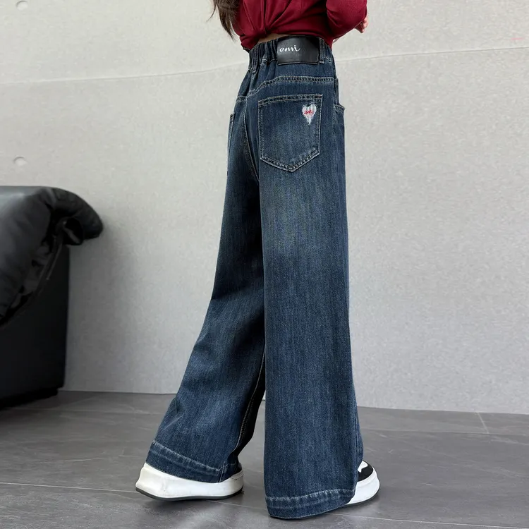 女童裤子秋冬2025新款女孩韩版时尚超好看直筒阔腿儿童加绒牛仔裤