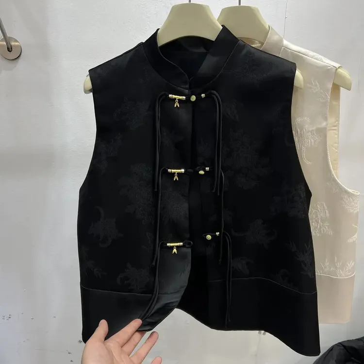 C123新中式气质新中式国风提花马甲女装春秋超好看坎肩背心修身盘