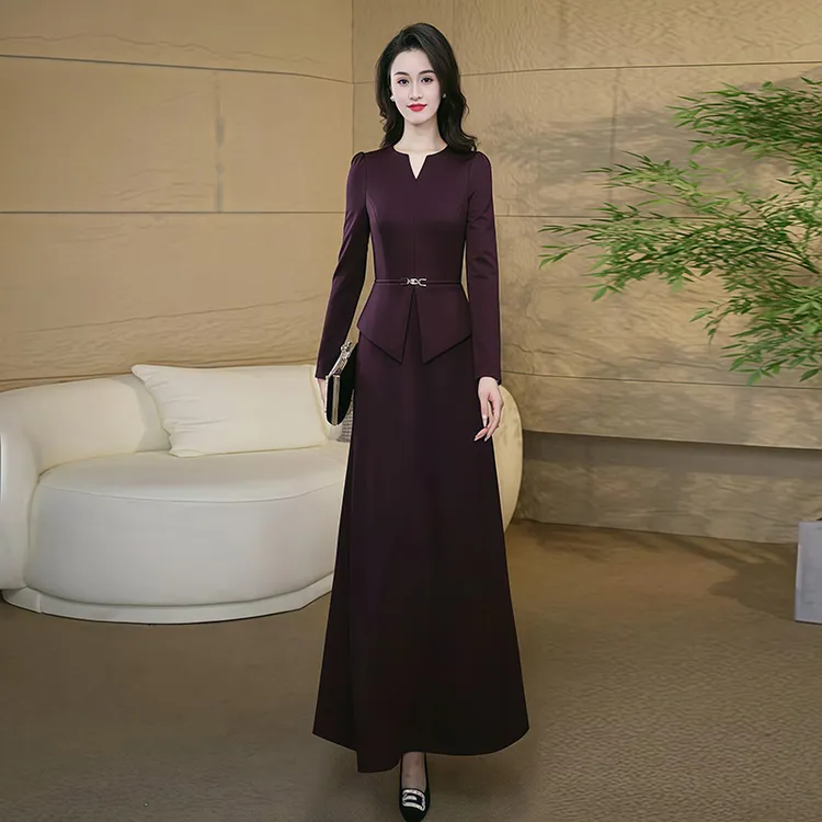 高贵优雅连衣裙女2025秋季新款修身显瘦假两件时尚收腰长裙3074