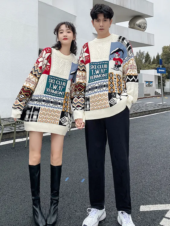 毛衣女2025新款宽松韩版情侣装冬季情侣装春秋复古慵懒风日系上衣