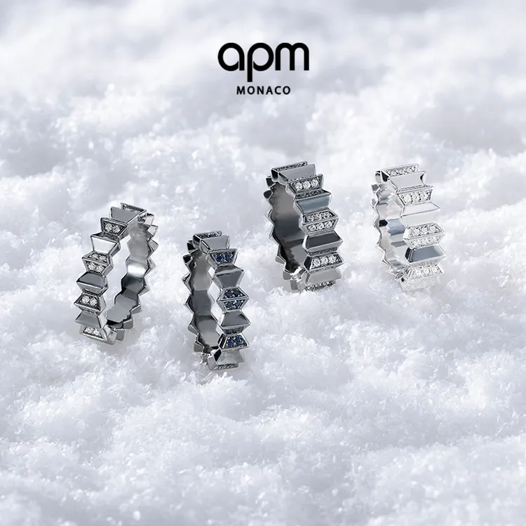 APM Monaco 宽版深灰色戒指生日礼物银饰轻奢小众高级感戒指