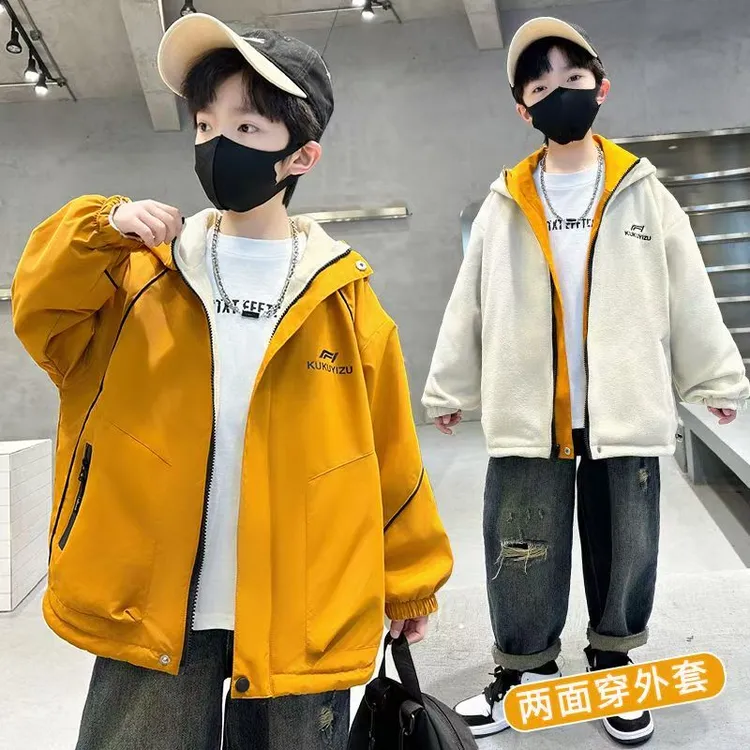 双面穿摇粒绒男童2025新款秋冬外套棉服加厚防水中大童冲锋衣