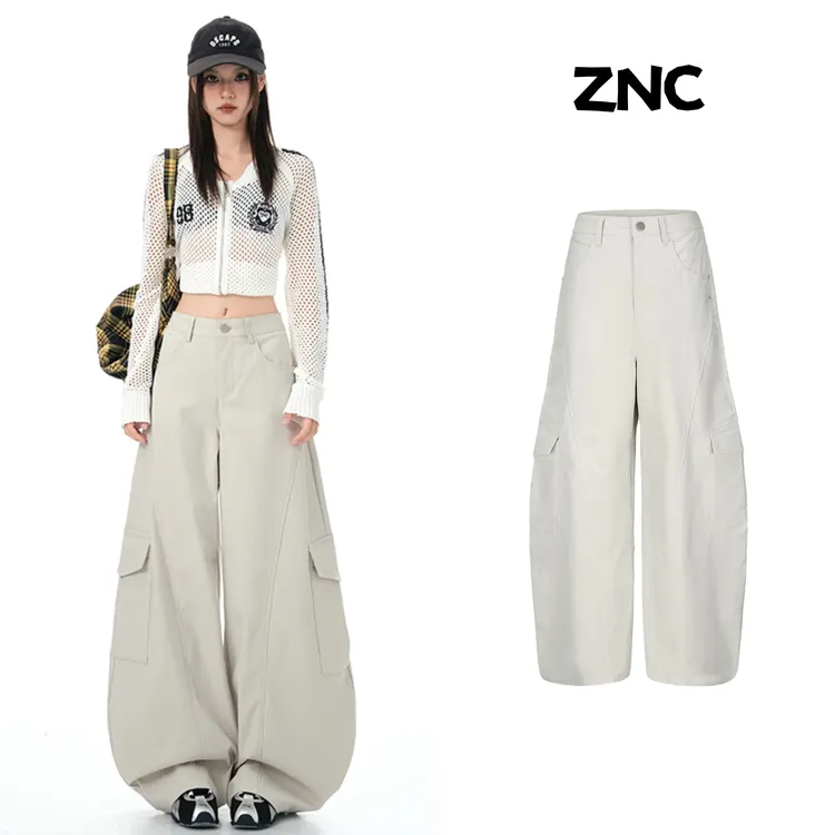 哲娜纯美式复古多口袋弯刀工装裤女2025新款宽松休闲设计感阔腿裤