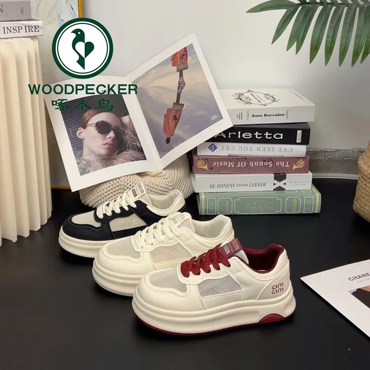 啄木鸟厚底小白鞋女款2025新款板鞋春夏网面透气女透气运动休闲鞋