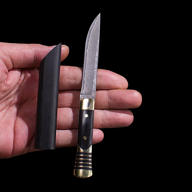 大马士革钢吃肉小刀民族风小刀水果刀烧烤小刀烤肉刀家用户外花纹