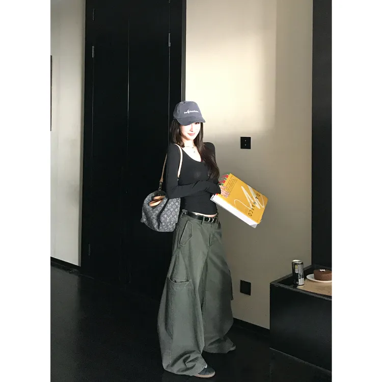 番茄妹妹Tomatosister美式辣妹复古百搭酵洗做旧复古弯刀长裤女裤