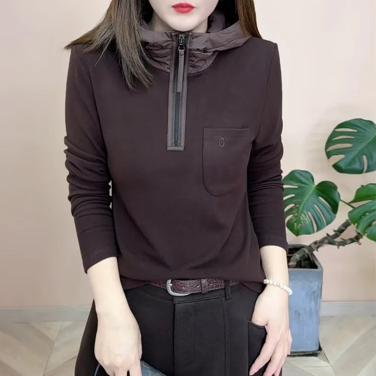 2025冬季新品时尚百搭双面绒保暖连帽外套休闲女士长袖上衣8339