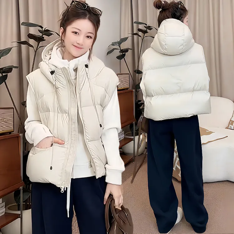 大码女装欧韩设计感马甲女冬季新款时髦洋气保暖宽松连帽棉衣马夹