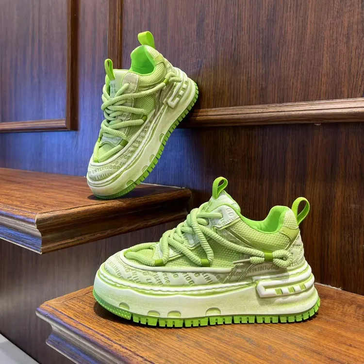 男鞋2025春夏季新款时尚渐变擦色厚底潮鞋增高网面薄款ins潮男鞋