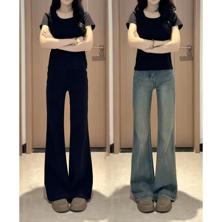 不贴腿微喇牛仔裤女2025夏季薄款宽松直筒阔腿恋夏风高腰显瘦裤子