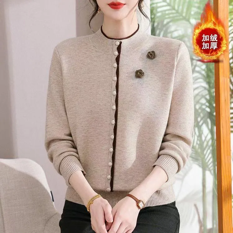 肌理中老年女装老年人高领毛衣加厚秋冬针织衫洋气