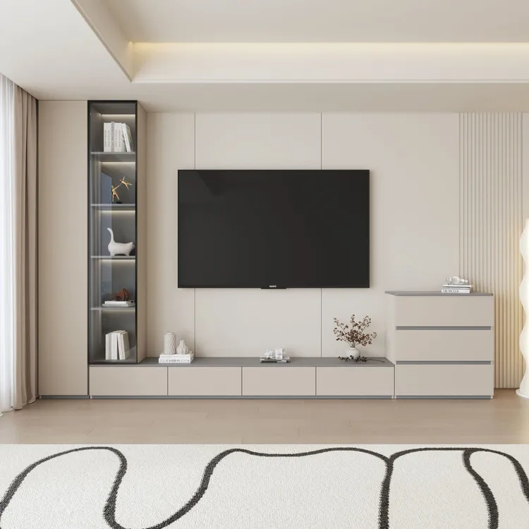 实木电视柜一体组合简约客厅家用收纳储物柜定制落地电视背景墙柜