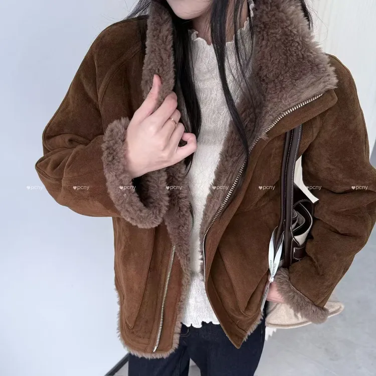 PCNY「绵栗」不理理冬季新款小众女装宽松时尚百搭绵羊毛两面穿外套