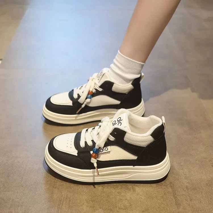 百搭保暖冬季韩版女真皮厚底高帮鞋秋冬休闲风网红