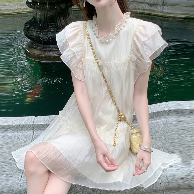 法式修身白色连衣裙甜美裙子夏季新款名媛气质仙女宽松时尚A字裙