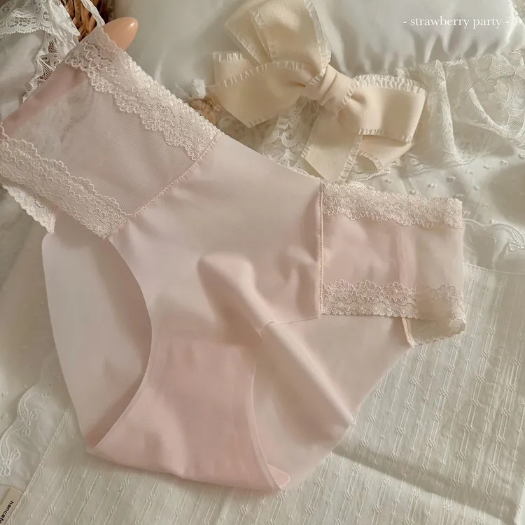温柔蕾丝~拼接奶皮子无痕冰丝内裤女生7A抗菌棉裆女性感夏季薄款