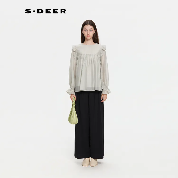 S·DEER圣迪奥秋季荷叶边法式上衣蕾丝宫廷衬衫S253Z0536