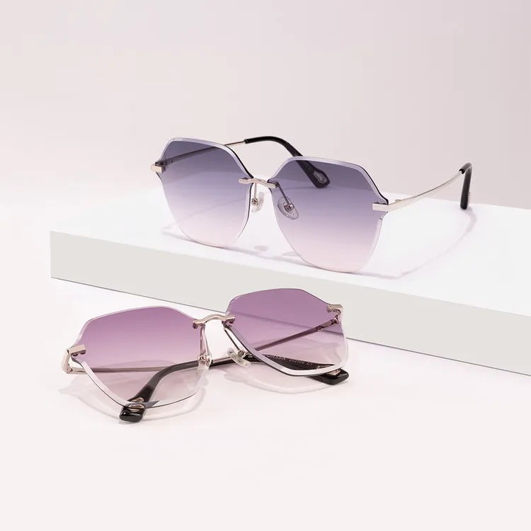 时尚渐变色太阳镜 美颜素颜墨镜 女款高级气质无边框百搭眼镜