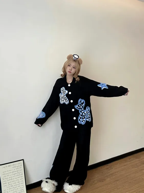 黑白百搭半边绒睡衣女秋冬2025年新款冬天加绒加厚家居可外穿套装