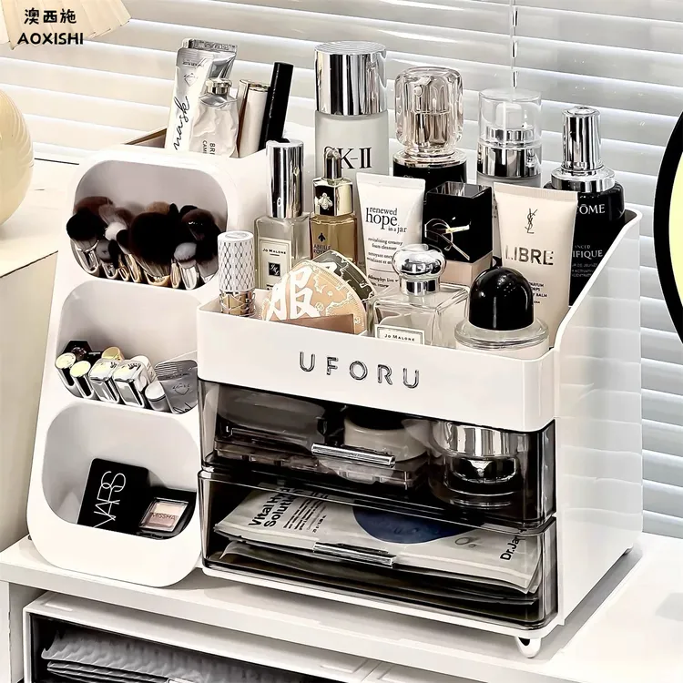 澳西施化妆品收纳盒二合一梳妆台口红整理箱大容量护肤品置物架