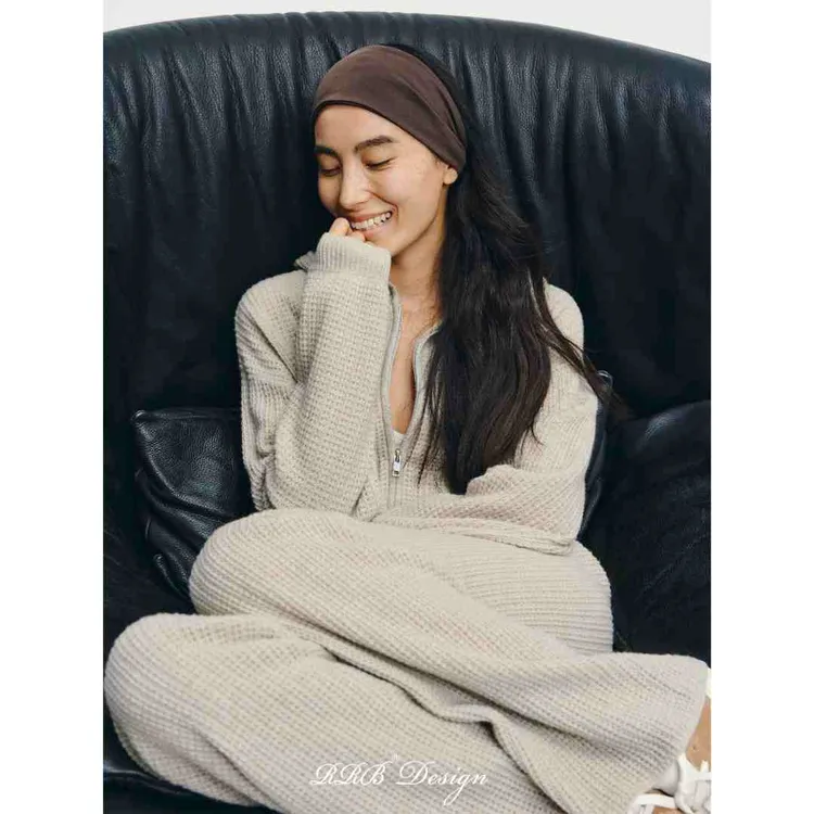 RRB Design「精致日常」羊毛羊绒华夫格上衣外套+直筒长裤两件套