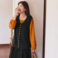 【仿兔绒纱】MsShe大码女装2025款秋装彩色扣短款毛衣马甲C2509008