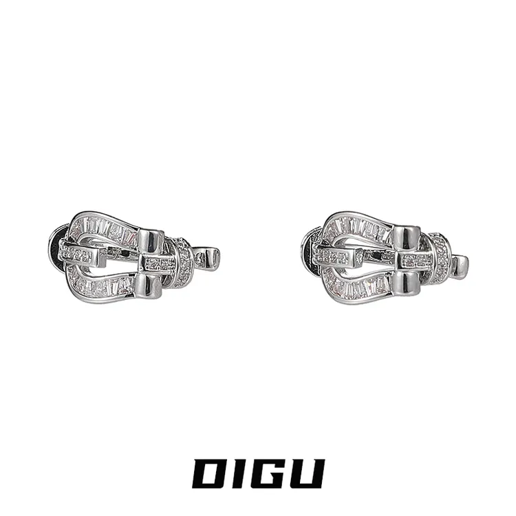 嘀咕家 铜合金合成锆石耳饰 轻奢满钻马蹄扣耳夹气质耳骨夹耳饰