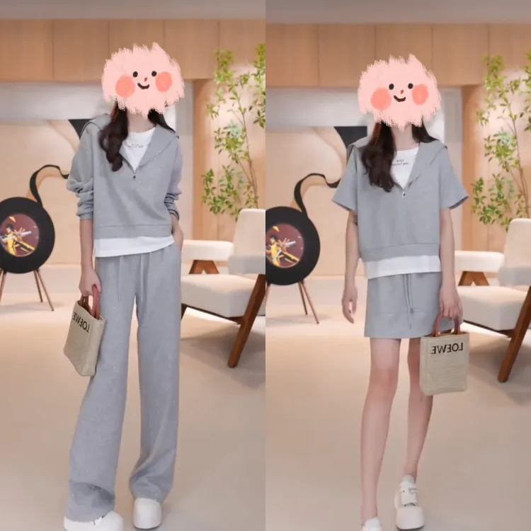 2025新款套装烫钻假两件长袖卫衣+阔腿休闲裤两件套