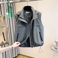 欧货工装马甲外套女款春秋新款小个子连帽休闲马夹背心时尚坎肩潮