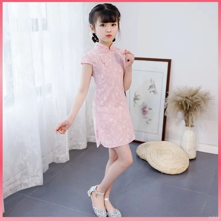 时尚夏季新中式童装裙清新旗袍女童裙女童夏季旗袍连衣裙新款儿童