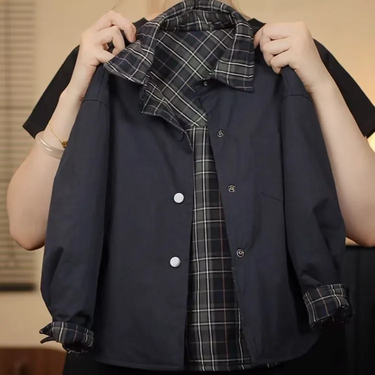 【现货48H】棒嘟优优双面穿亲子姐弟男女童25冬季格子衬衫棉衣083