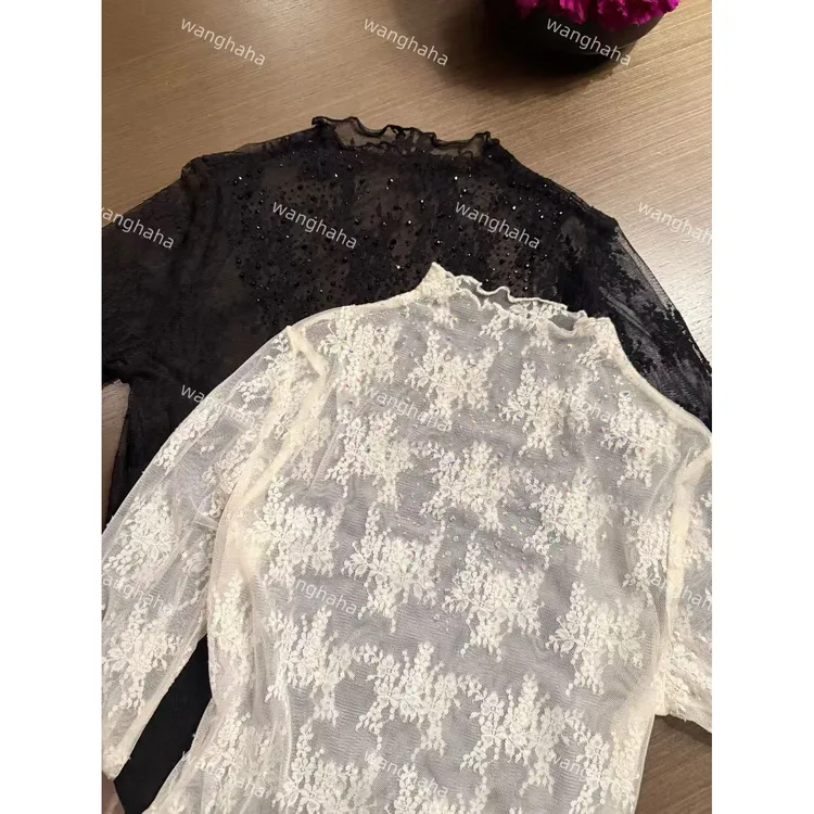 W·HAHA【蕾丝之王】蕾丝镂空花边领网纱唐装上衣61725