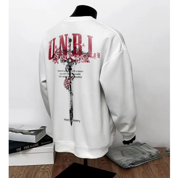 潮流美式印花圆领卫衣男秋冬重磅打底衫长袖T恤