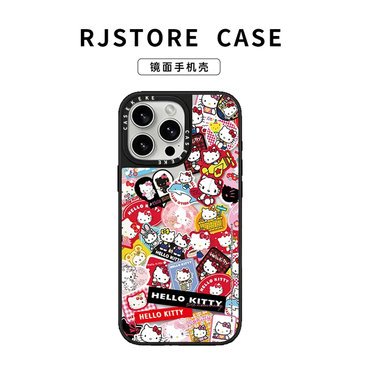 奥菲顿满屏印花KT猫适用iPhone15苹果16PRO镜面手机壳14/13新款12