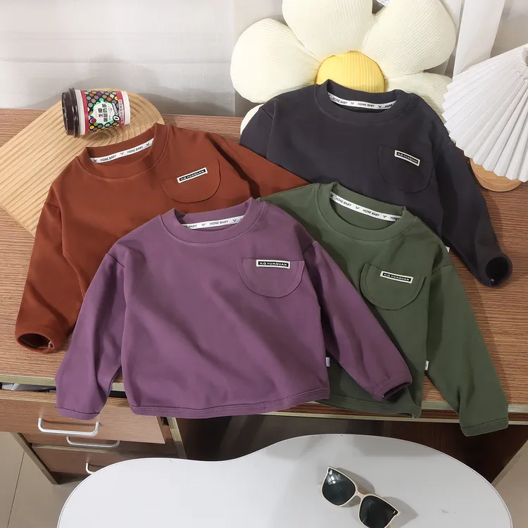 新款儿童单上衣男童圆领宽松秋衣女童打底宝宝韩版休闲长袖秋冬款