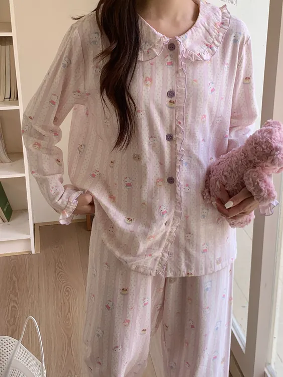 【韩系双层纱睡衣】A类全棉双层纱长袖长裤睡衣春秋冬新款家居服