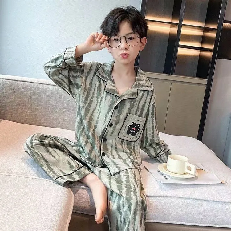 男童睡衣儿童秋冬款棉涤长袖套装中大童男孩10岁至15岁卡通家居服