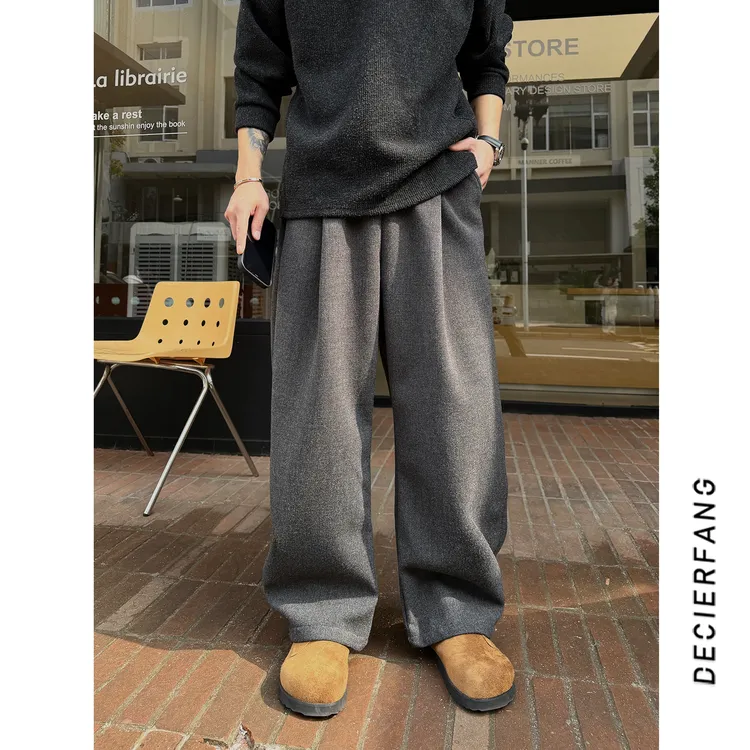 秋冬季新款立体剪裁拉毛休闲裤男士垂感松弛慵懒百搭男款裤子