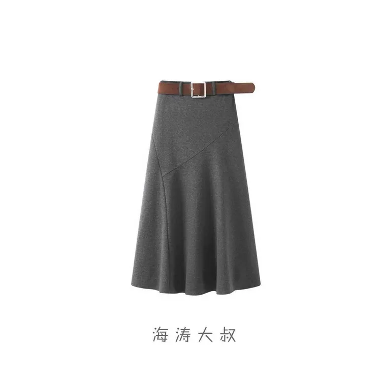 【海涛大叔】「凛冬恋歌」毛呢料A字带腰带遮胯气质中长大摆裙半身裙