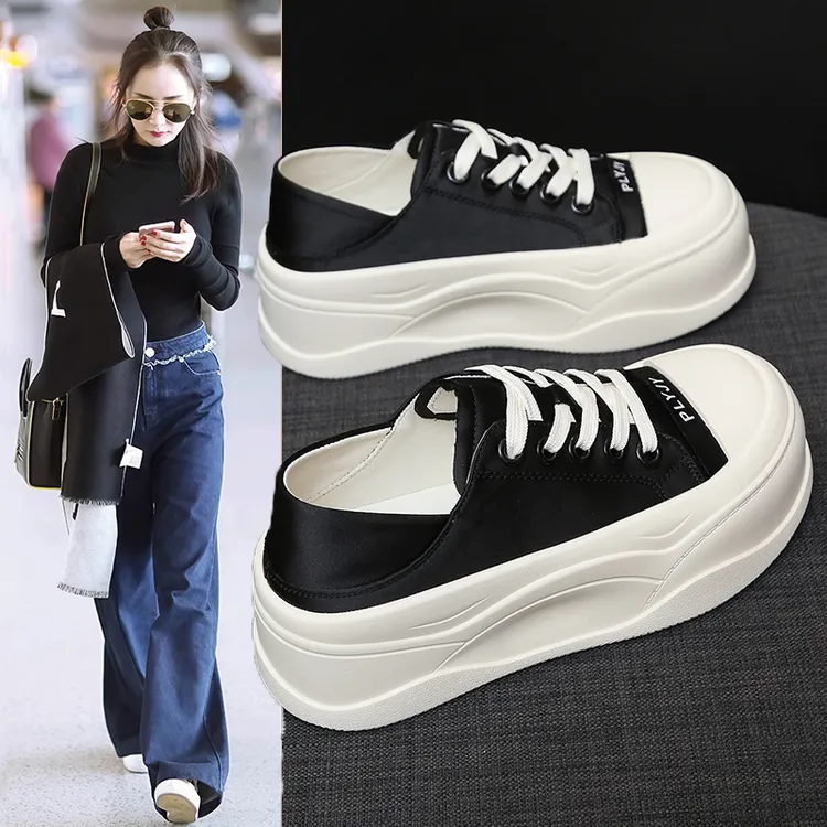 6cm增高帆布小白鞋女爆款休闲鞋春秋鞋子学生厚底显瘦松糕鞋女鞋
