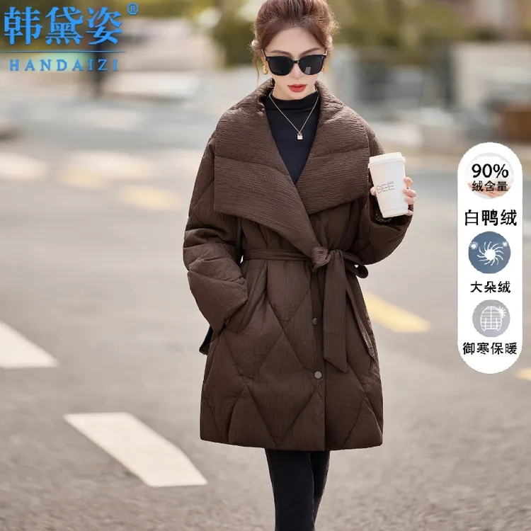 韩版时尚宽松加厚羽绒服女中长款2025冬装新款高级版90白鸭绒外套
