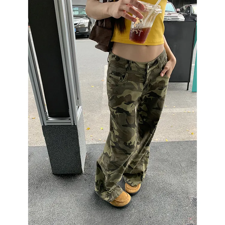 【迷彩裤】春夏美式复古低腰显瘦宽松直筒拖地迷彩休闲裤252V1369#